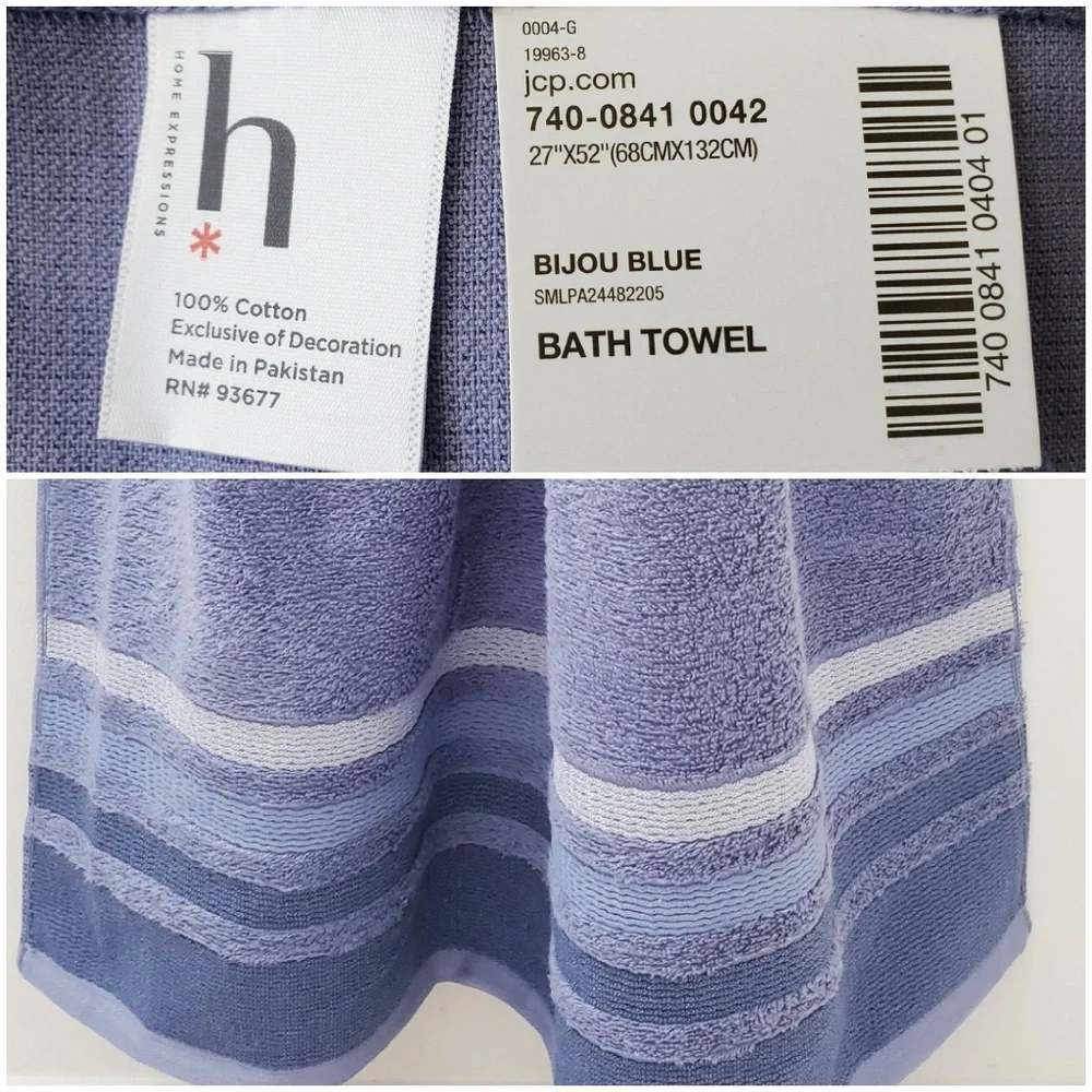 #0972-B New! Blue Hang'N'Snap Bath Towel 27x52 🤍BLUE JEWEL Snap